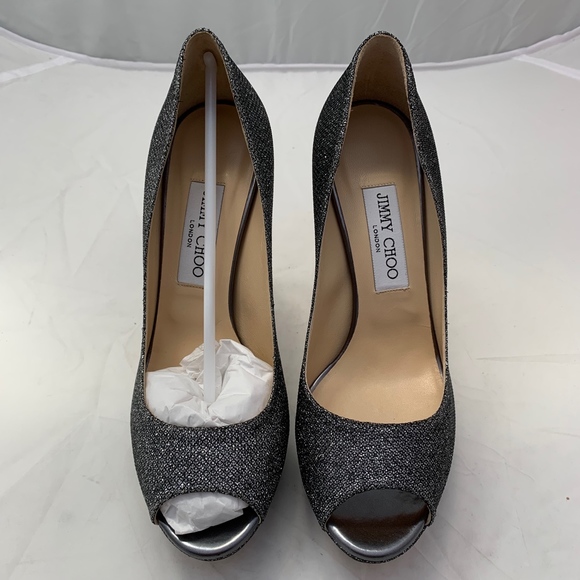 New Jimmy Choo Dahlia Grey Lame Peep Toe 38.5 - Picture 3 of 8